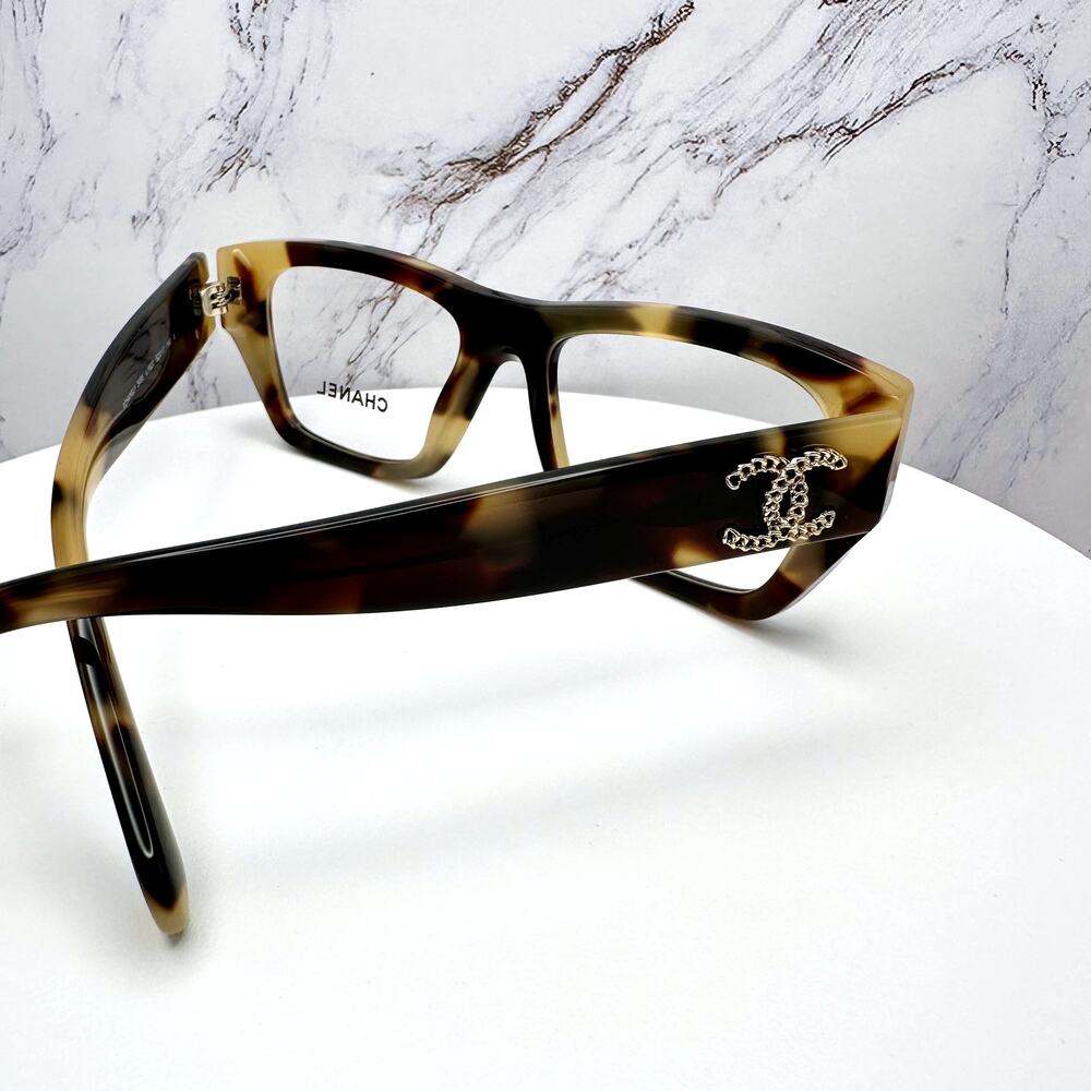 New CHANEL Eyeglasses Brown Gold Chain CC Rectangle 52mm Rx-able - Picture 16 of 16